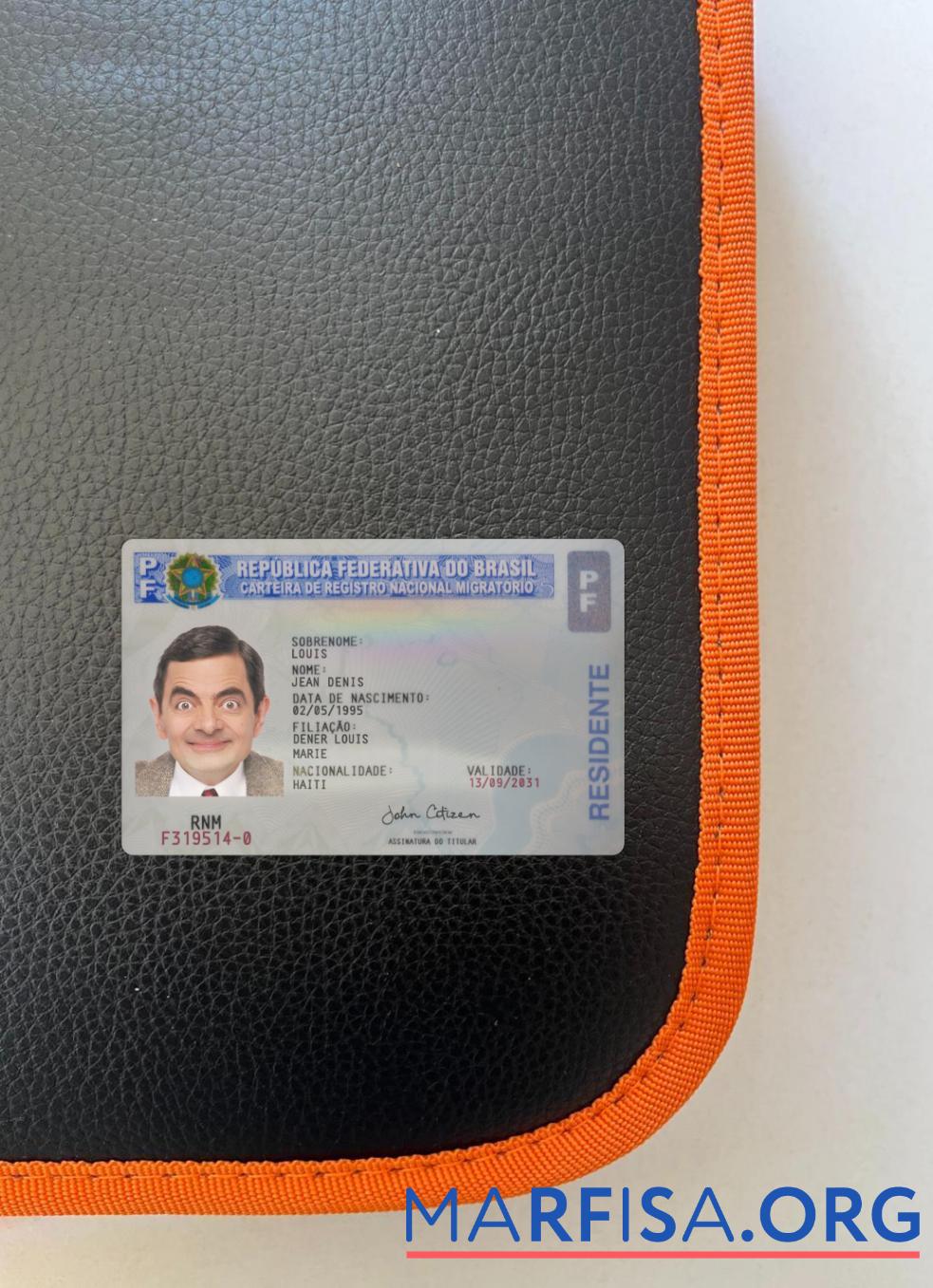 Realistic Brazil residence card 2022 present photolook front sample